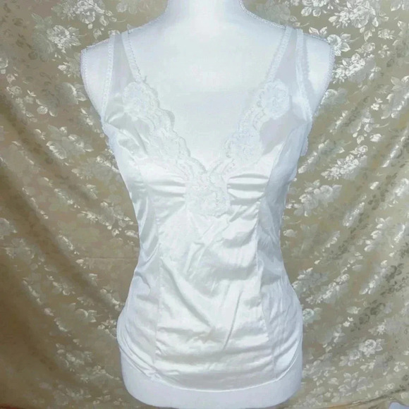 Vintage Vassarette White Lace Satin Tank Top Coquette Balletcore Size S - Picture 1 of 7